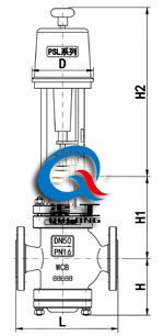 電動雙座調節閥配PSL執行器尺寸圖